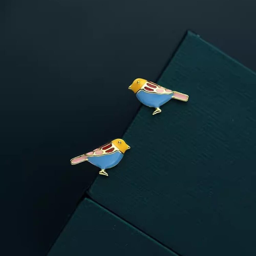 Cute Bird Stud Earrings for Women Girls 925 Sterling Silver 14k Gold Plated Tiny - Picture 4 of 6
